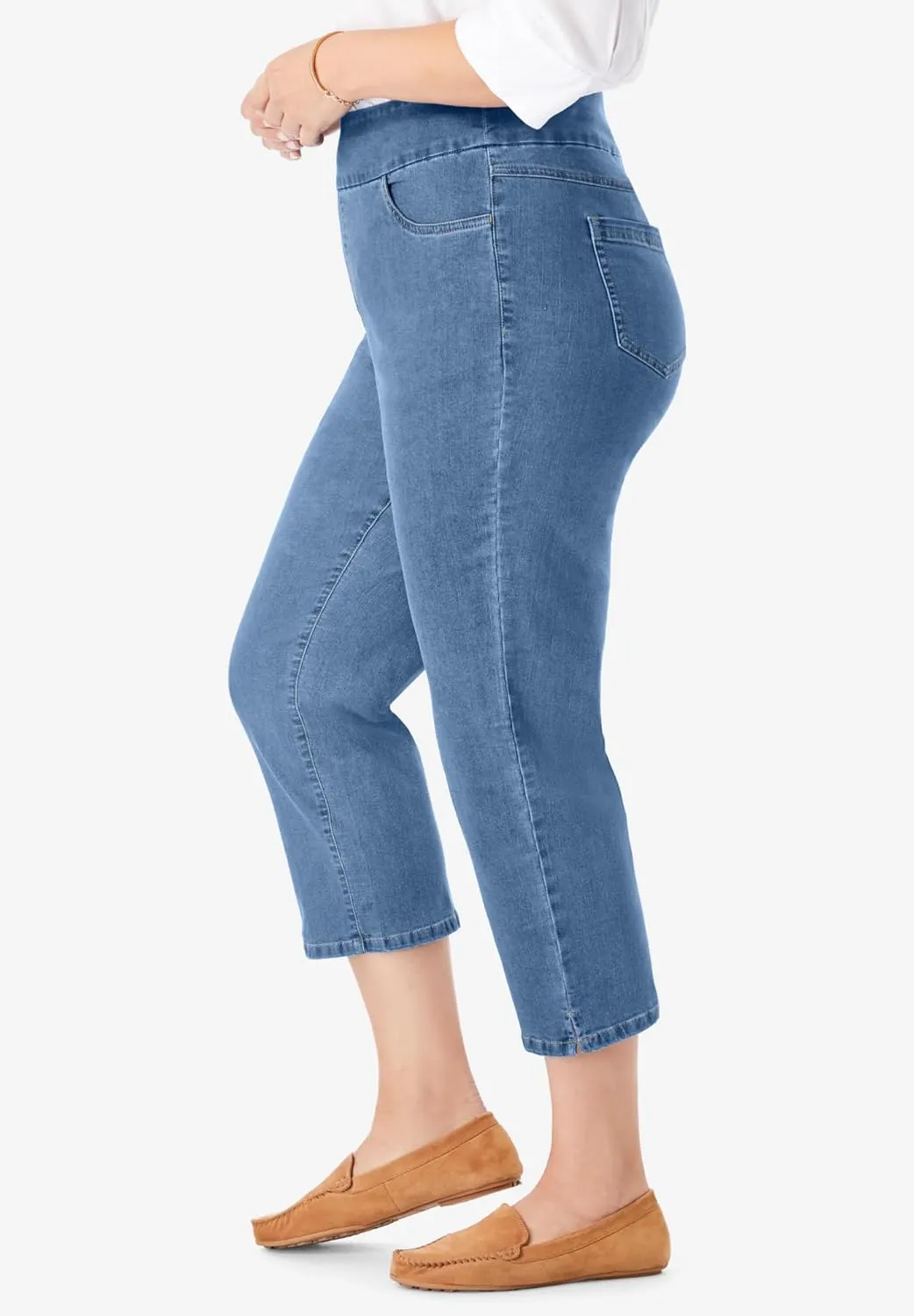 Woman Within Women's Plus Size Flex-Fit Pull-On Denim Capri