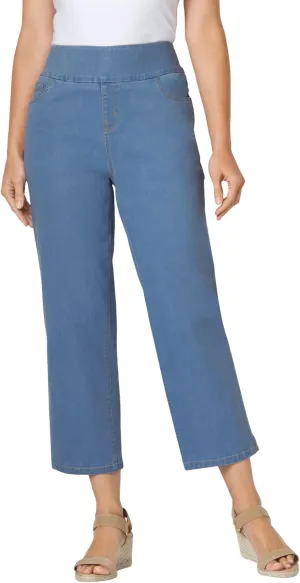 Woman Within Women's Plus Size Flex-Fit Pull-On Denim Capri
