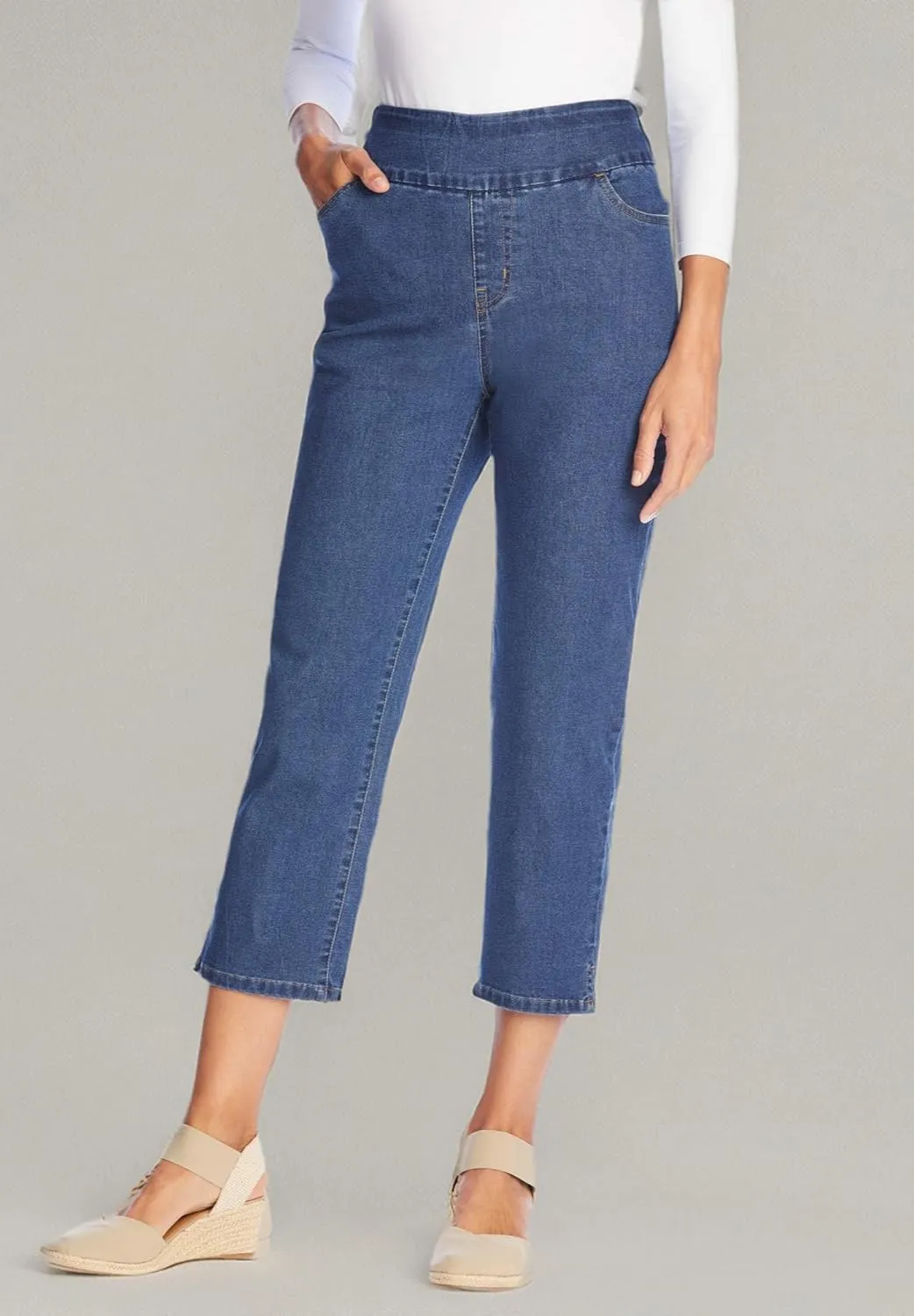 Woman Within Women's Plus Size Flex-Fit Pull-On Denim Capri