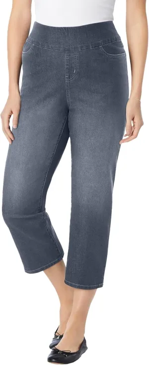 Woman Within Women's Plus Size Flex-Fit Pull-On Denim Capri