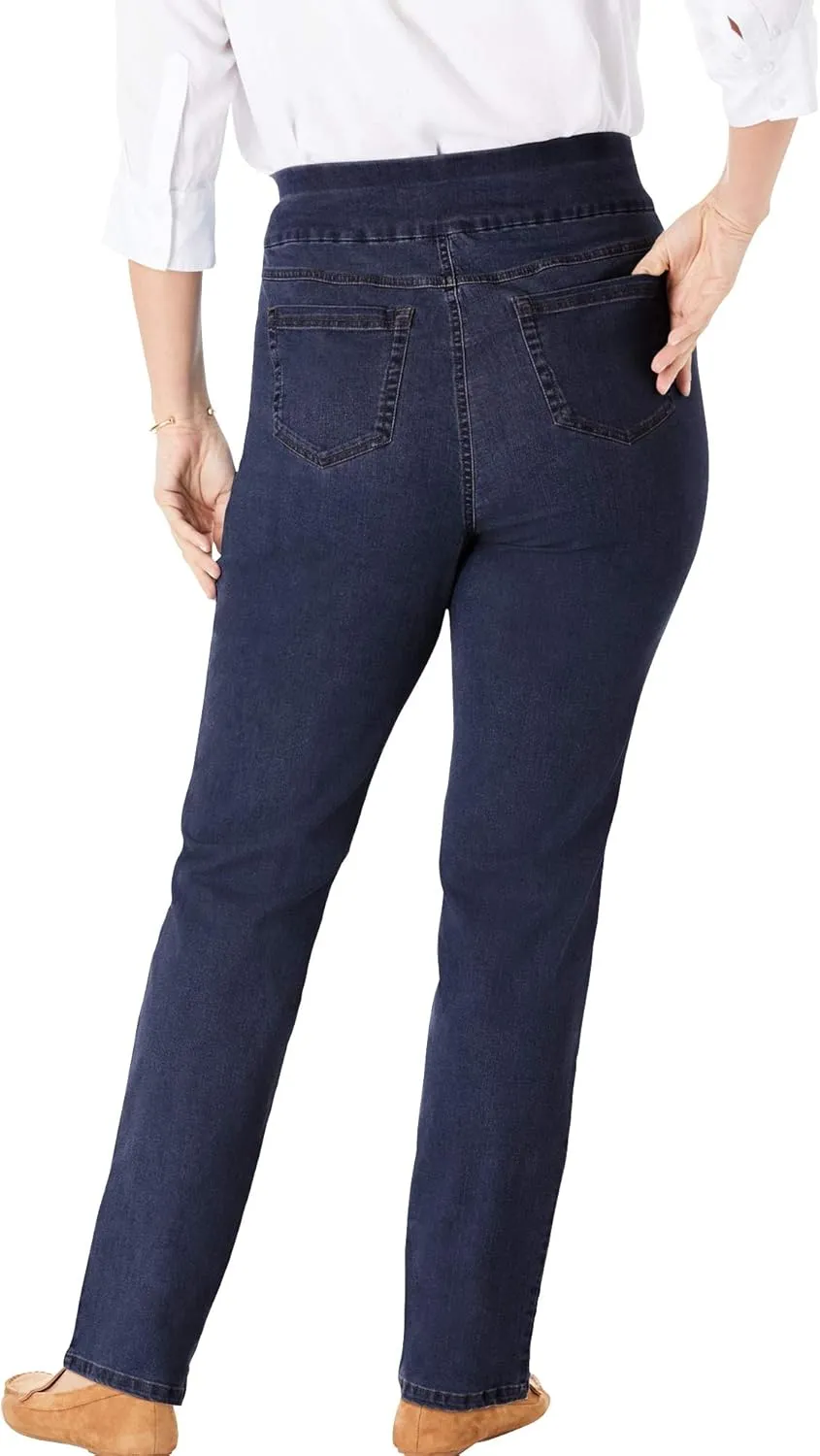 Woman Within Women's Plus Size Flex-Fit Pull-On Straight-Leg Denim Jean