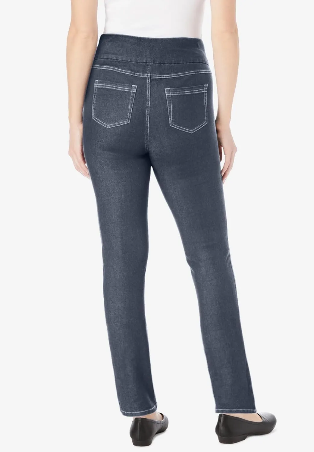 Woman Within Women's Plus Size Flex-Fit Pull-On Straight-Leg Denim Jean