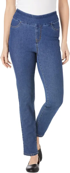 Woman Within Women's Plus Size Flex-Fit Pull-On Straight-Leg Denim Jean