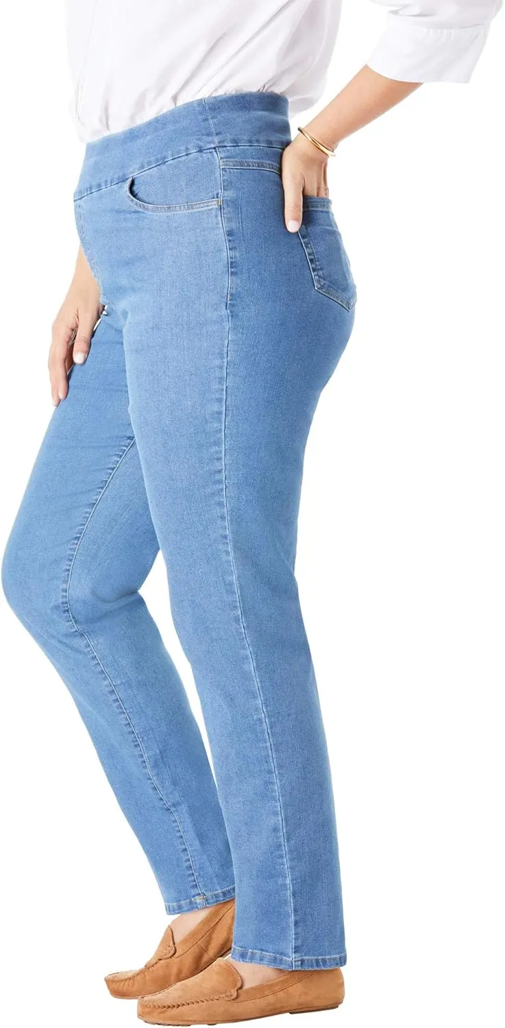 Woman Within Women's Plus Size Flex-Fit Pull-On Straight-Leg Denim Jean