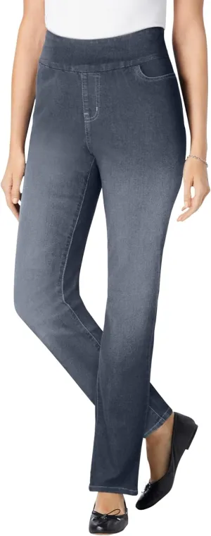 Woman Within Women's Plus Size Flex-Fit Pull-On Straight-Leg Denim Jean