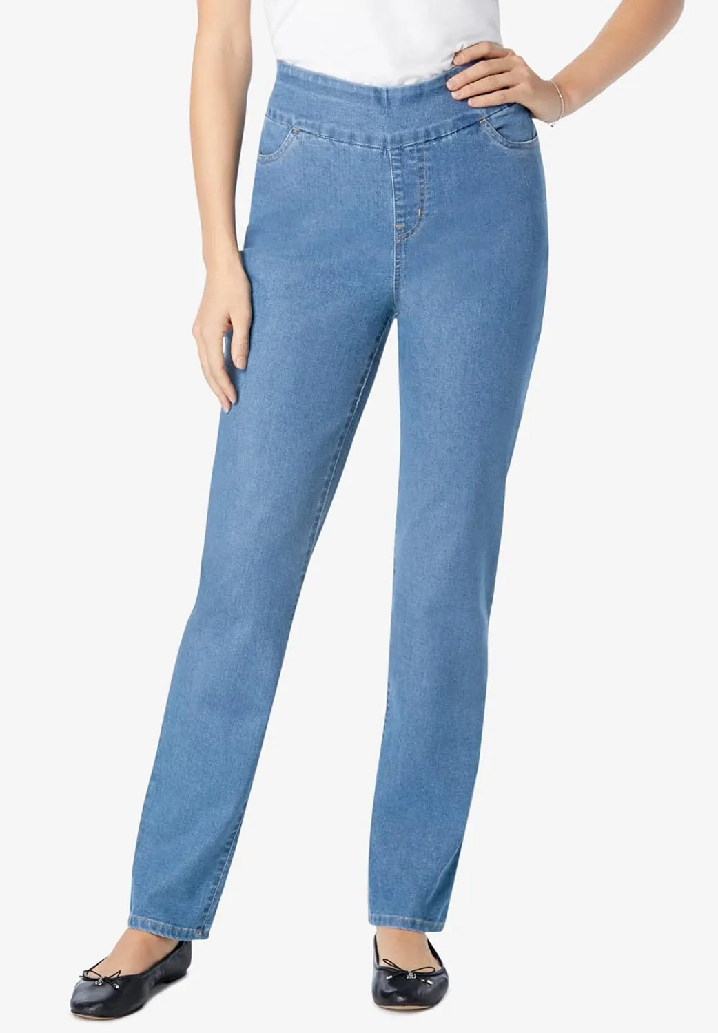 Woman Within Women's Plus Size Flex-Fit Pull-On Straight-Leg Denim Jean