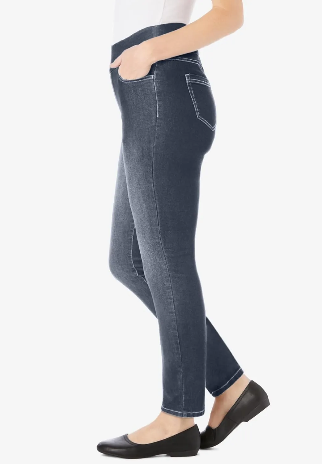 Woman Within Women's Plus Size Flex-Fit Pull-On Straight-Leg Denim Jean