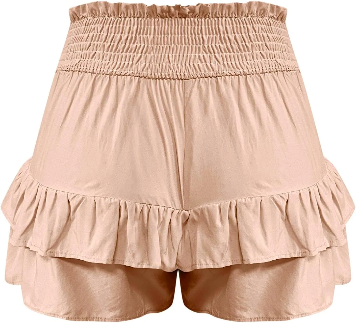 Women Smocked Ruffle Mini Skirts Summer High Waisted Tiered Short Skirt with Shorts Underneath Pleated High Waisted Dresses