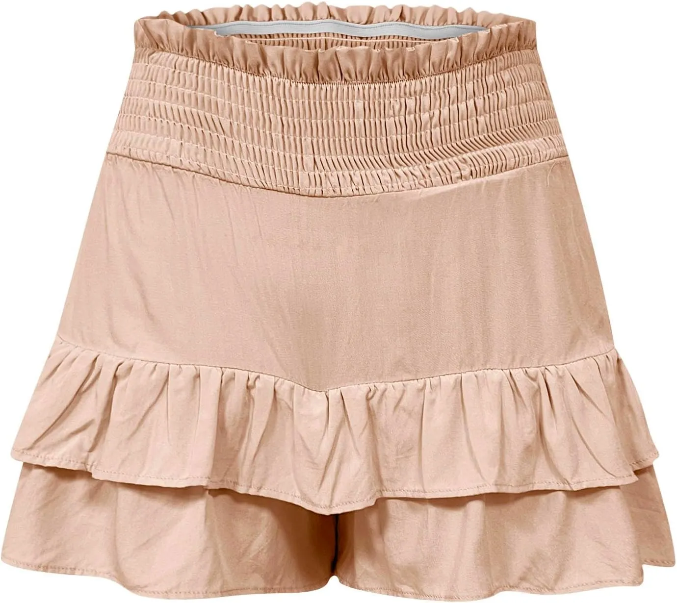 Women Smocked Ruffle Mini Skirts Summer High Waisted Tiered Short Skirt with Shorts Underneath Pleated High Waisted Dresses