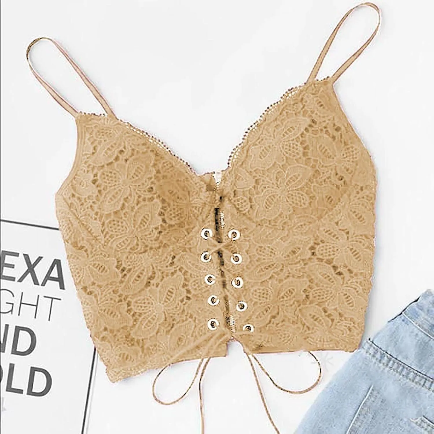 Women Sport Bras Sexy V Neck Cami Vest Padded Seamless Bralette One Piece Push up Lace Bra Detachable Straps Bandeau