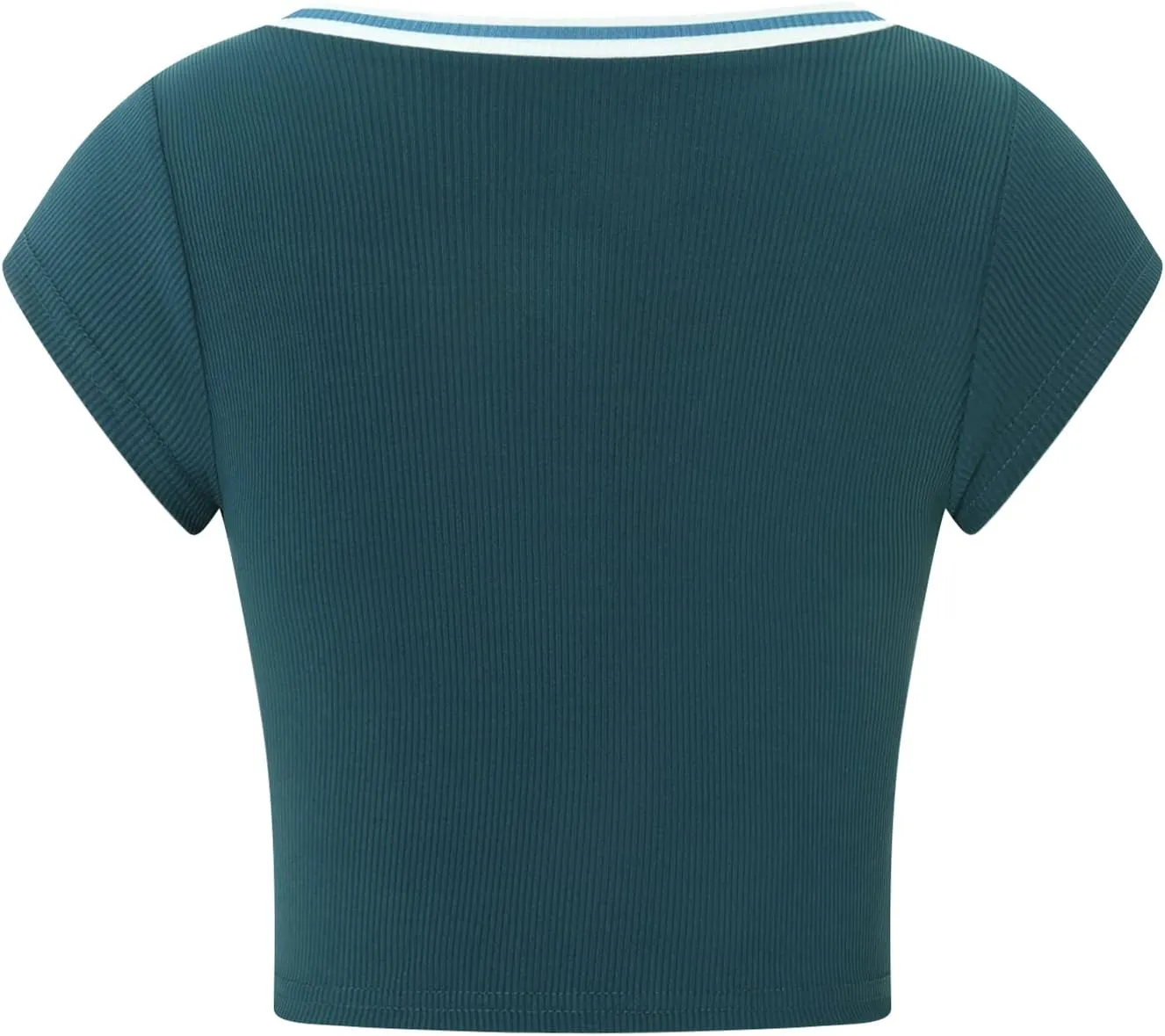 Women Summer Rib Knit Cap Sleeve Tight Crop Top V Neck Going Out Slim Fit Basic Contrast Color Y2K Skinny Tee Shirt