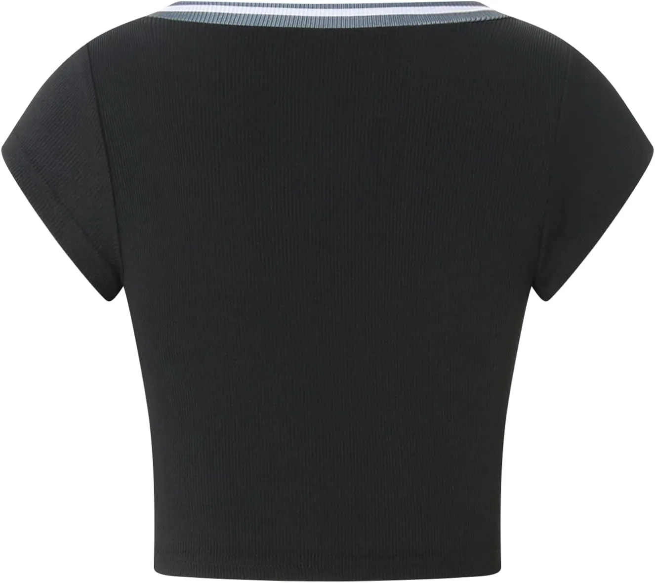 Women Summer Rib Knit Cap Sleeve Tight Crop Top V Neck Going Out Slim Fit Basic Contrast Color Y2K Skinny Tee Shirt