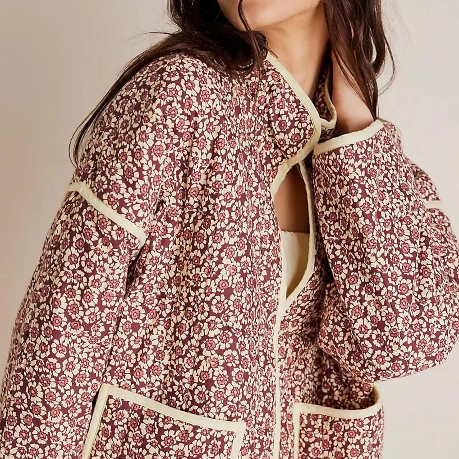 Women Y2k Quilted Jackets Floral Lightweight Puffer Jackets Open Front Cropped Jackets Fashion Winter Coats