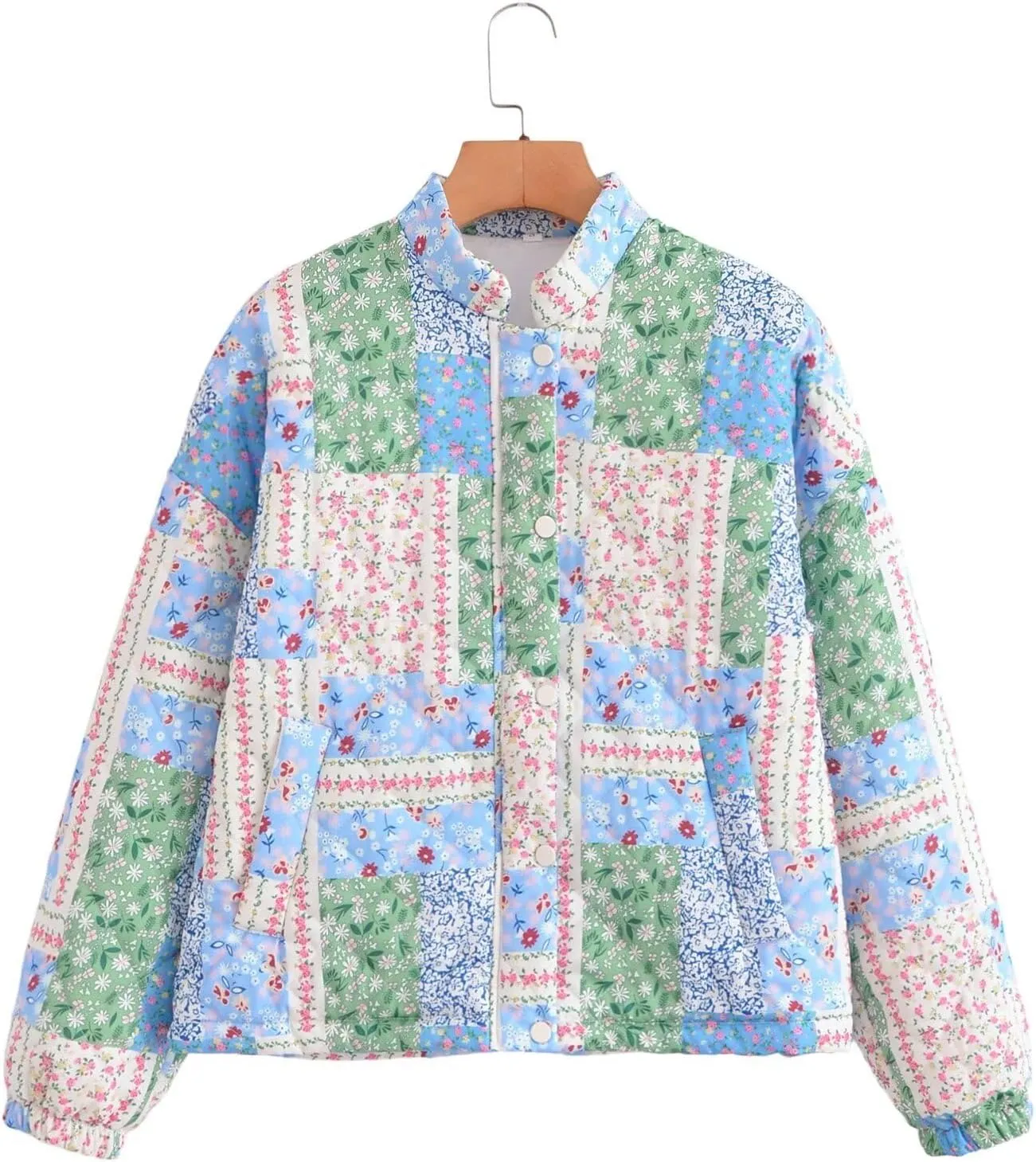 Women Y2k Quilted Jackets Floral Lightweight Puffer Jackets Open Front Cropped Jackets Fashion Winter Coats
