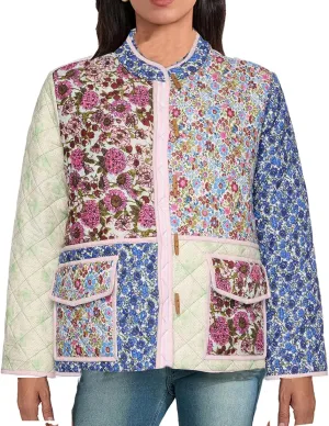 Women Y2k Quilted Jackets Floral Lightweight Puffer Jackets Open Front Cropped Jackets Fashion Winter Coats