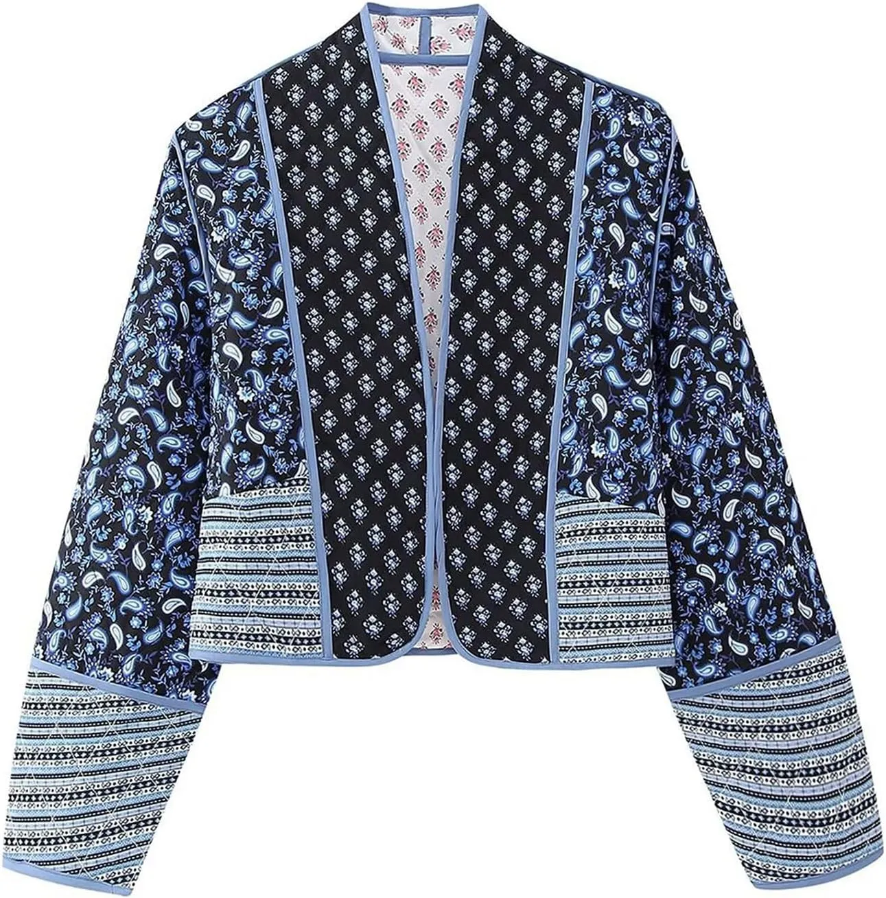 Women Y2k Quilted Jackets Floral Lightweight Puffer Jackets Open Front Cropped Jackets Fashion Winter Coats