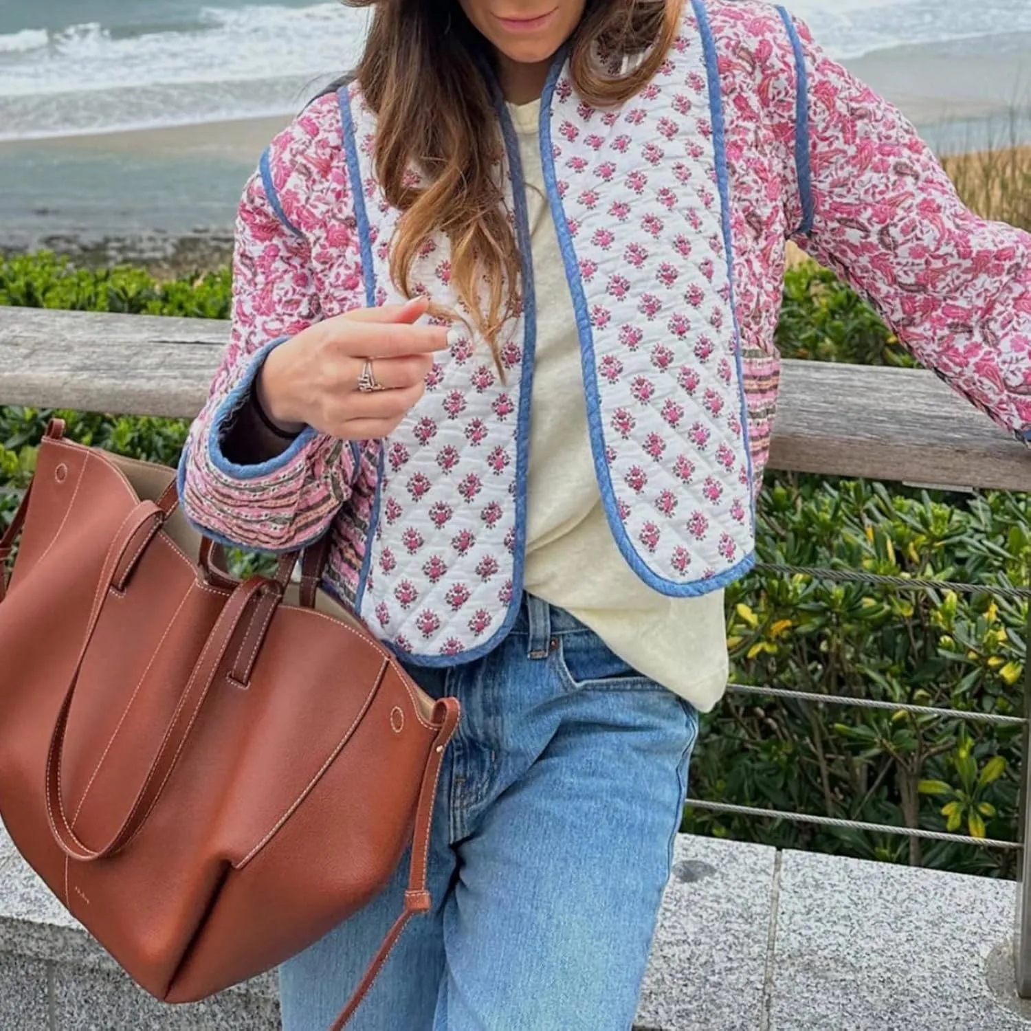 Women Y2k Quilted Jackets Floral Lightweight Puffer Jackets Open Front Cropped Jackets Fashion Winter Coats