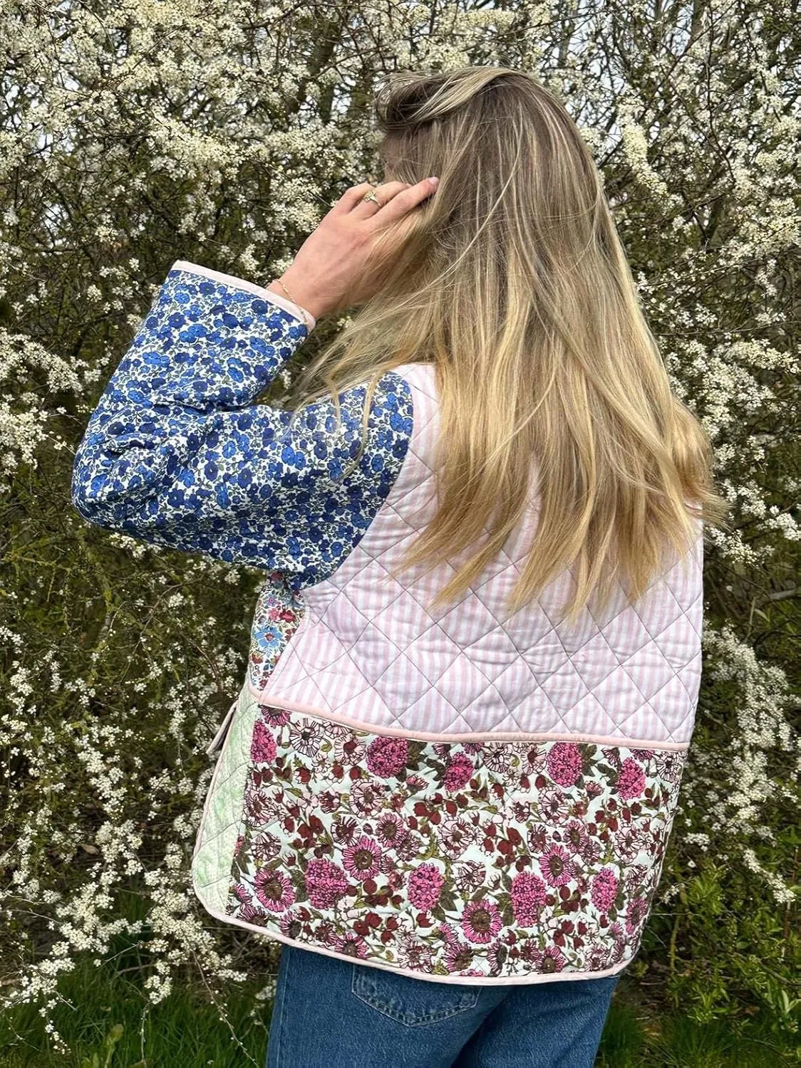 Women Y2k Quilted Jackets Floral Lightweight Puffer Jackets Open Front Cropped Jackets Fashion Winter Coats
