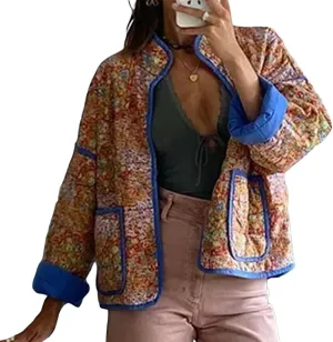 Women Y2k Quilted Jackets Floral Lightweight Puffer Jackets Open Front Cropped Jackets Fashion Winter Coats