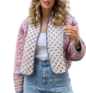 Women Y2k Quilted Jackets Floral Lightweight Puffer Jackets Open Front Cropped Jackets Fashion Winter Coats