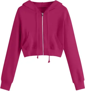 Women Zip up Cropped Hoodies Long Sleeve Crop Tops Y2k Trendy Jackets Sweatshirts Teen Girl Casual Cute Clothing 2025