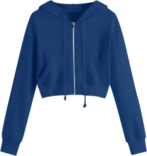 Women Zip up Cropped Hoodies Long Sleeve Crop Tops Y2k Trendy Jackets Sweatshirts Teen Girl Casual Cute Clothing 2025