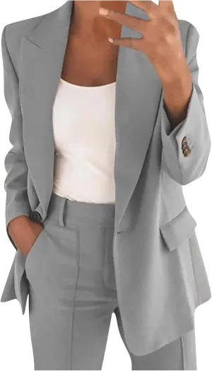 Women's Blazer Jackets Casual Long Sleeve Work Office Business Cardigan Jackets Notched Lapel One Button Suit Jackets