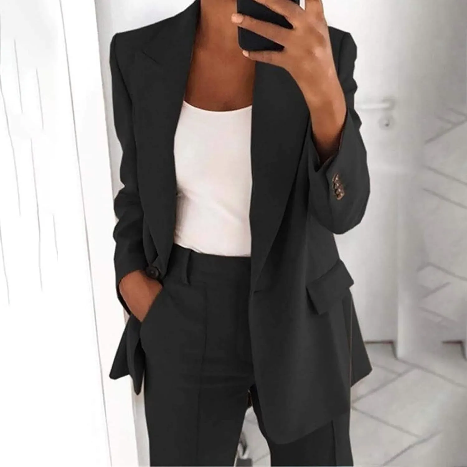 Women's Blazer Jackets Casual Long Sleeve Work Office Business Cardigan Jackets Notched Lapel One Button Suit Jackets