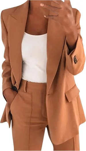 Women's Blazer Jackets Casual Long Sleeve Work Office Business Cardigan Jackets Notched Lapel One Button Suit Jackets