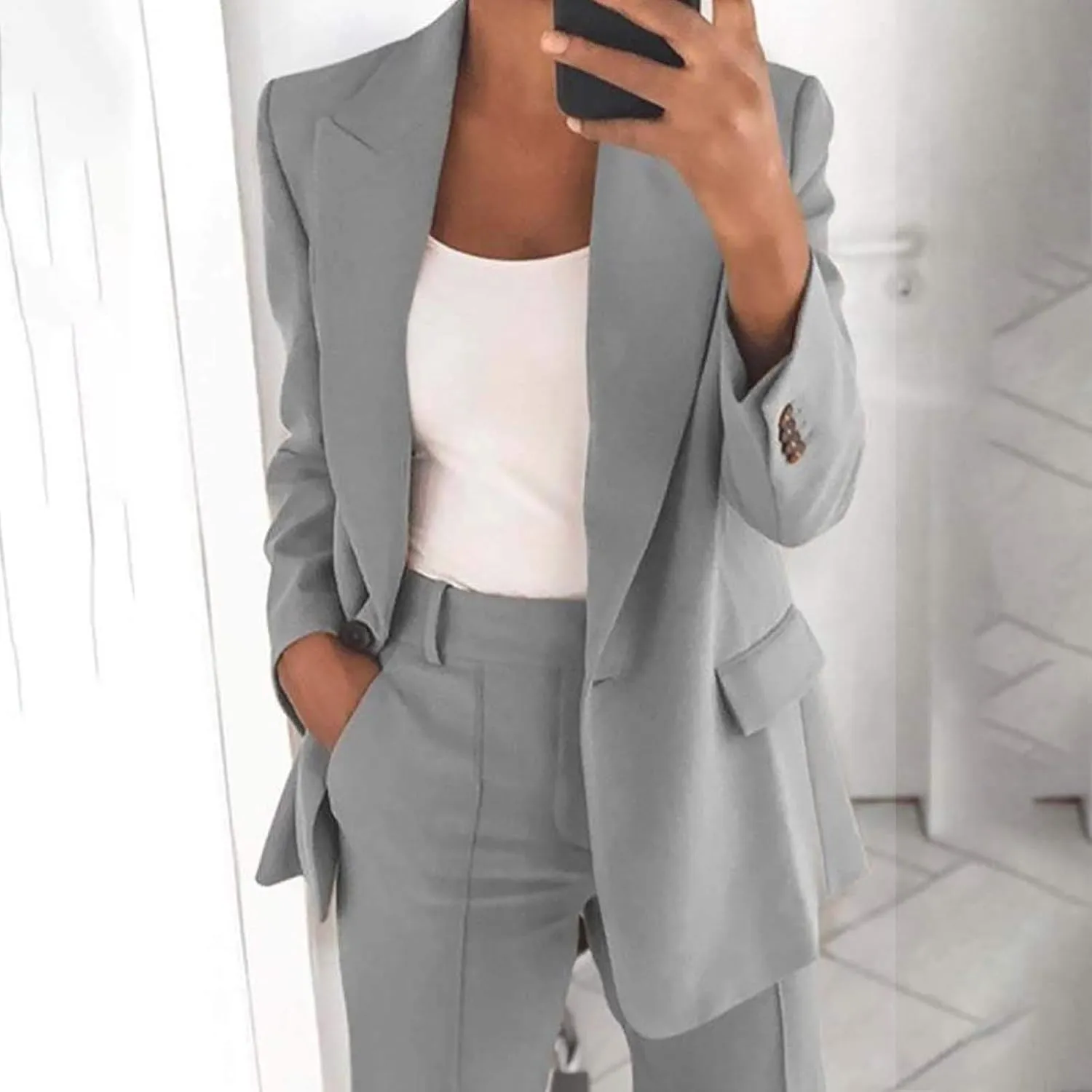 Women's Blazer Jackets Casual Long Sleeve Work Office Business Cardigan Jackets Notched Lapel One Button Suit Jackets