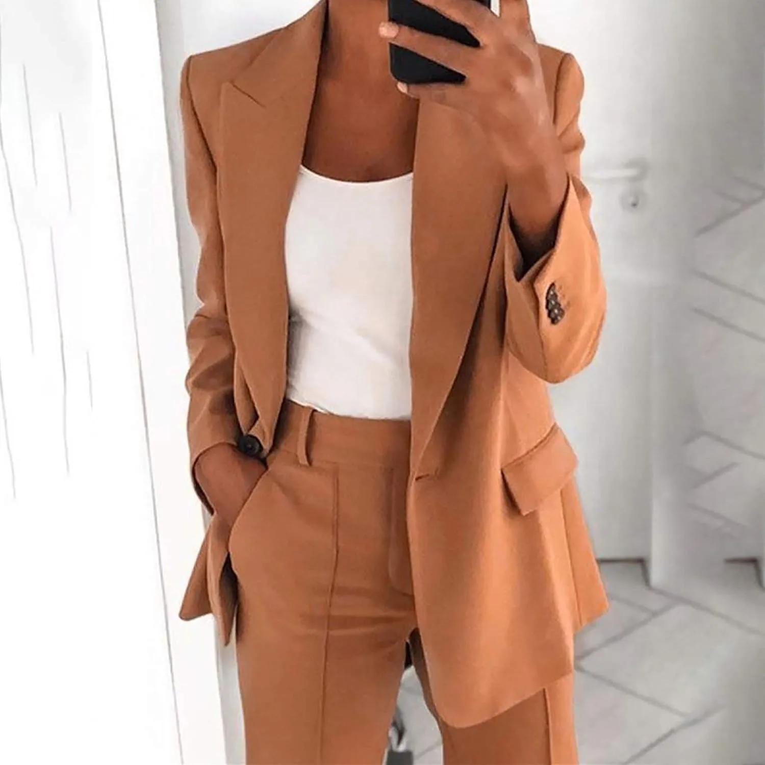 Women's Blazer Jackets Casual Long Sleeve Work Office Business Cardigan Jackets Notched Lapel One Button Suit Jackets