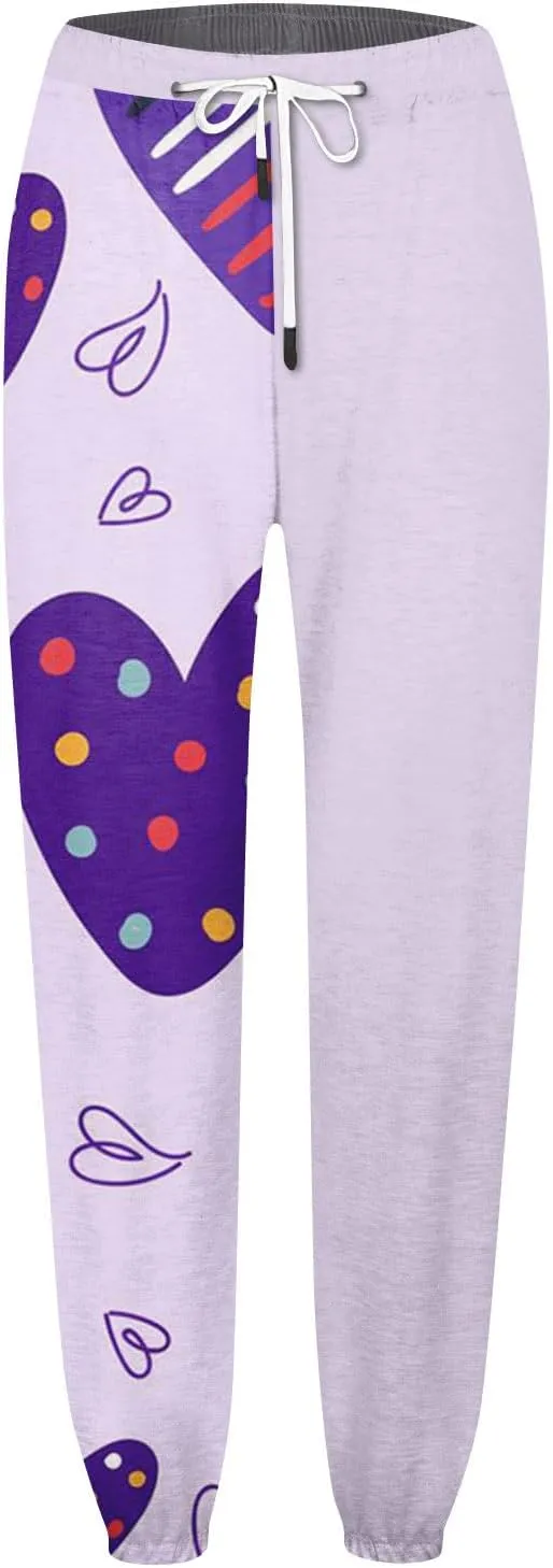 WomenS Casual Baggy Fleece Sweatpants High Waisted Joggers Jogger Heart Print Active High Waisted Sweat Pants
