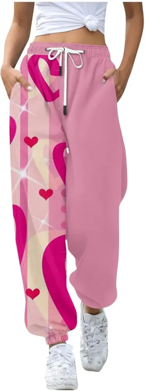 WomenS Casual Baggy Fleece Sweatpants High Waisted Joggers Jogger Heart Print Active High Waisted Sweat Pants