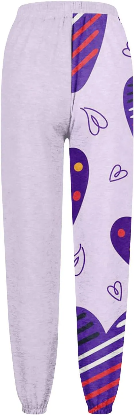 WomenS Casual Baggy Fleece Sweatpants High Waisted Joggers Jogger Heart Print Active High Waisted Sweat Pants