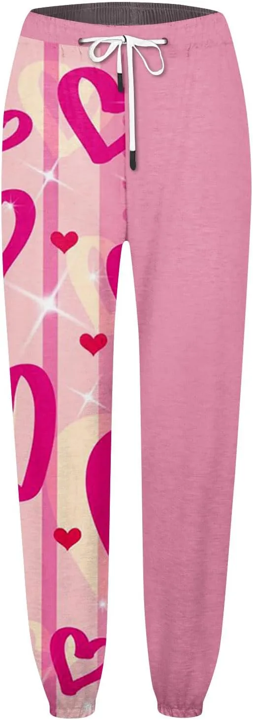 WomenS Casual Baggy Fleece Sweatpants High Waisted Joggers Jogger Heart Print Active High Waisted Sweat Pants