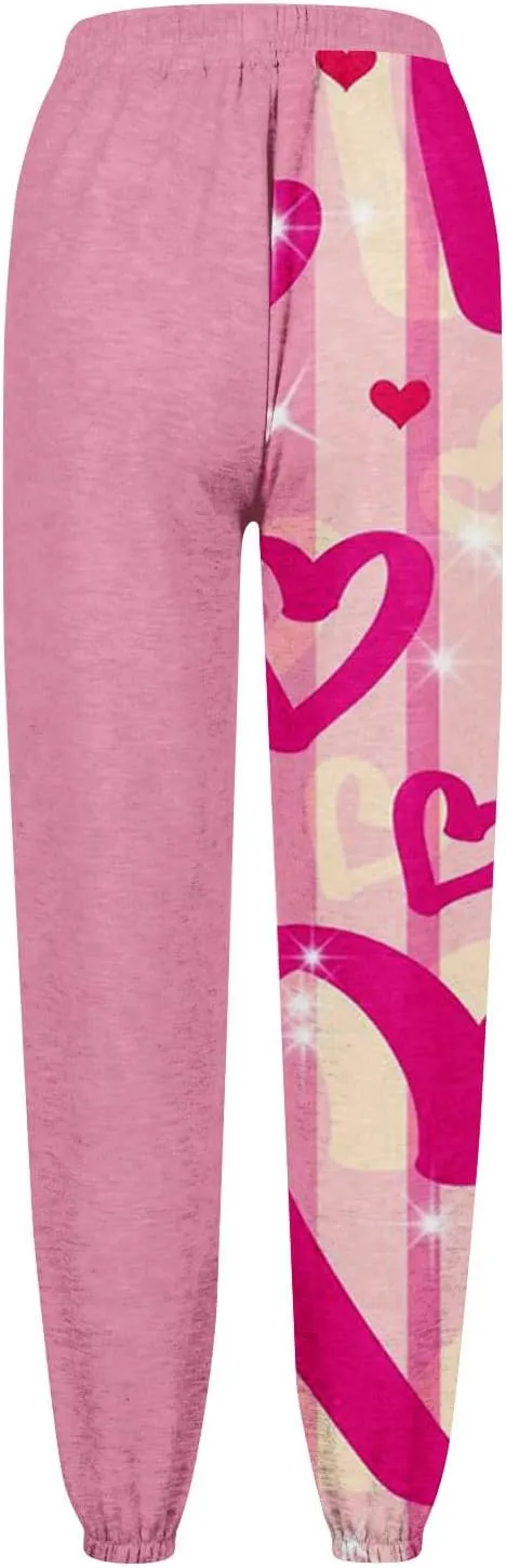 WomenS Casual Baggy Fleece Sweatpants High Waisted Joggers Jogger Heart Print Active High Waisted Sweat Pants
