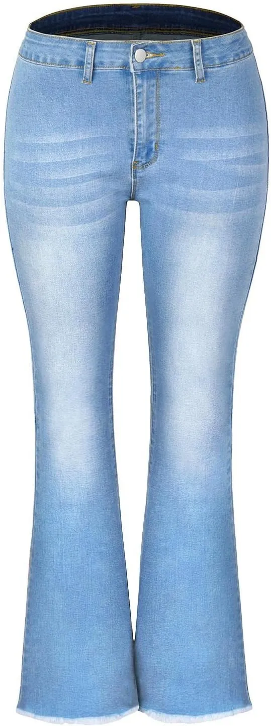 Women's Casual High-Rise Elastic Denim Flared Jeans Slim Fit Street Style Pants Strecthy Distressed Paddy Loose Hole Stretch