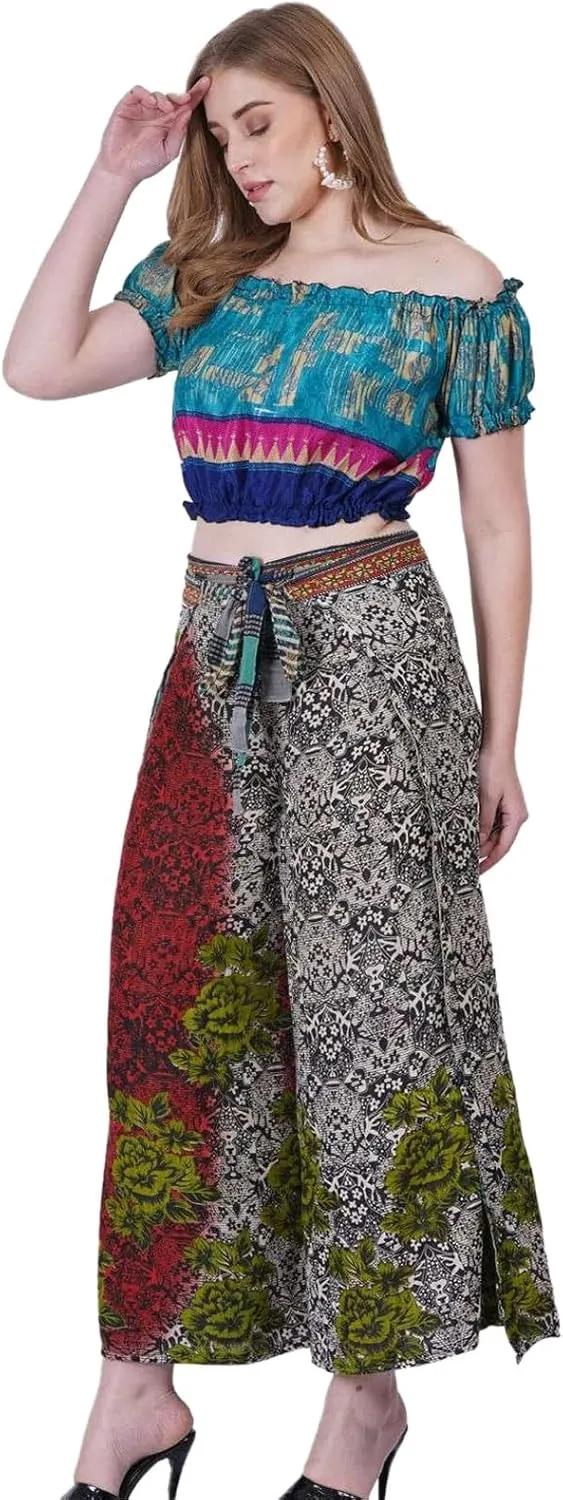 Women's Cotton Palazzo Pants, Wide Leg Yoga Style, Tie-Up Waist, Pack of 3, Boho Design