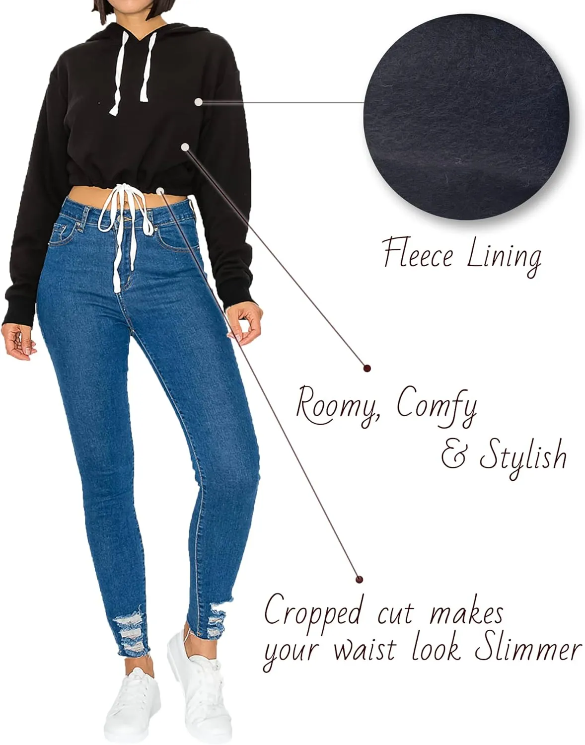 Women's Cropped Pullover Sweatshirt Hoodie Fleece Crop Tops Hoodie
