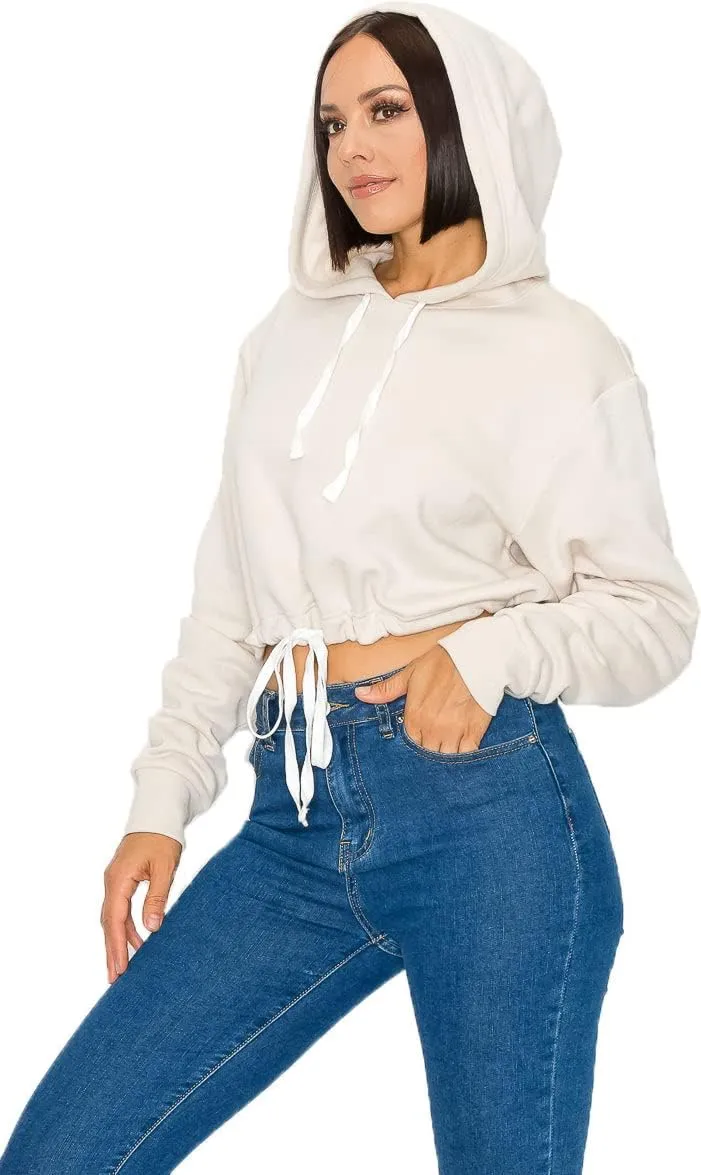 Women's Cropped Pullover Sweatshirt Hoodie Fleece Crop Tops Hoodie