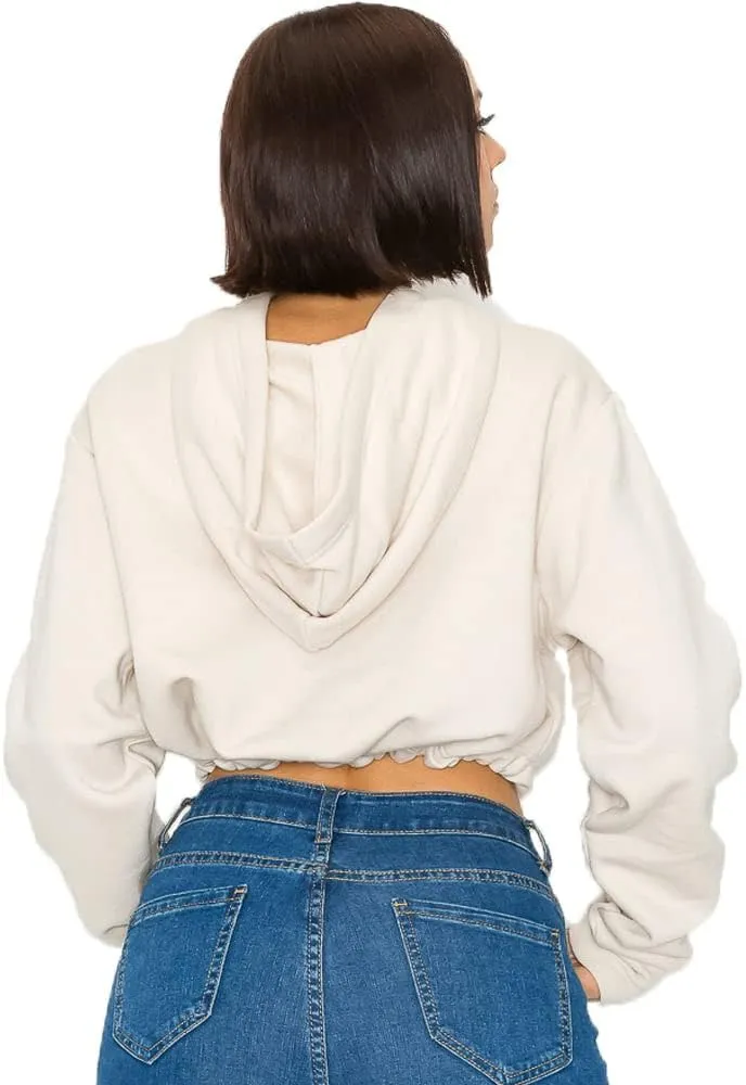 Women's Cropped Pullover Sweatshirt Hoodie Fleece Crop Tops Hoodie