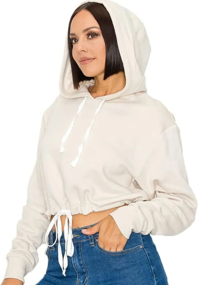 Women's Cropped Pullover Sweatshirt Hoodie Fleece Crop Tops Hoodie