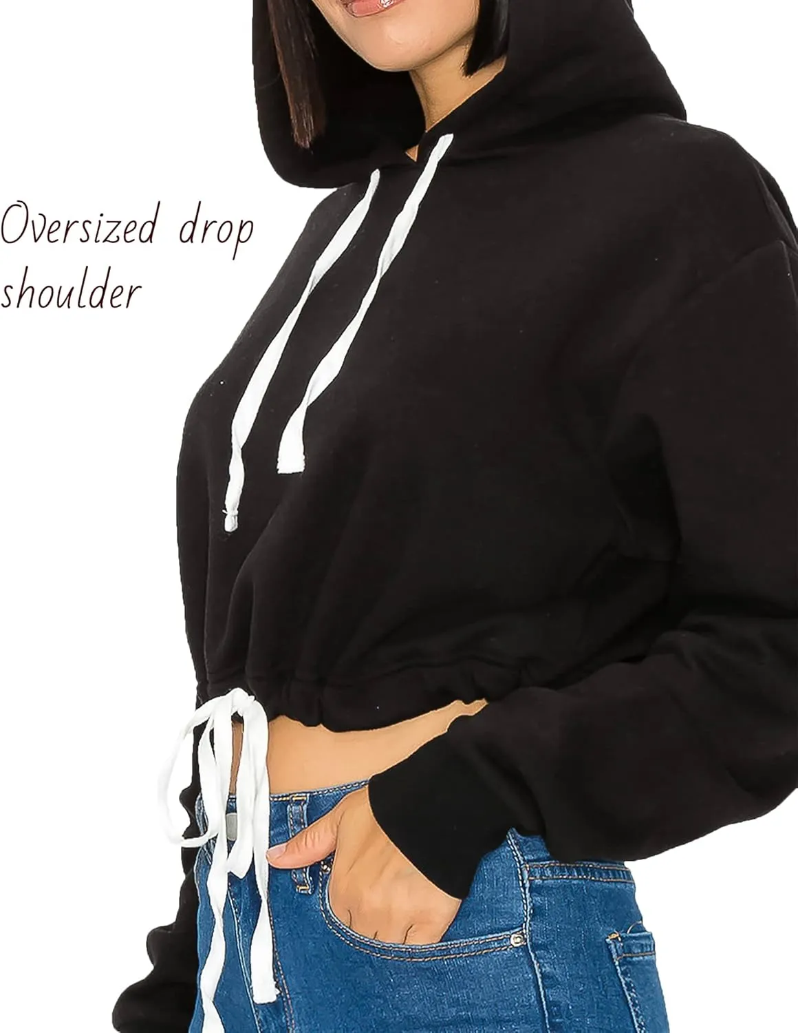 Women's Cropped Pullover Sweatshirt Hoodie Fleece Crop Tops Hoodie