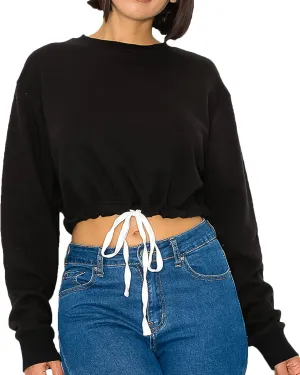 Women's Cropped Pullover Sweatshirts Fleece Crop Tops Long Sleeve CrewNeck