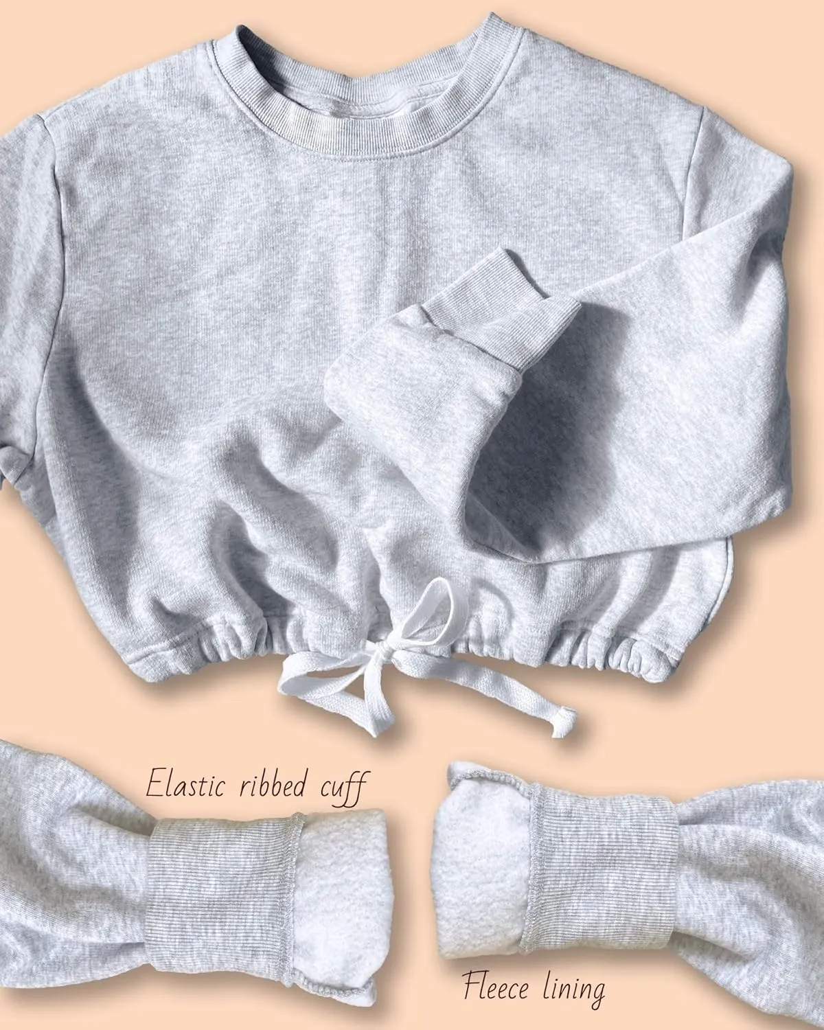 Women's Cropped Pullover Sweatshirts Fleece Crop Tops Long Sleeve CrewNeck