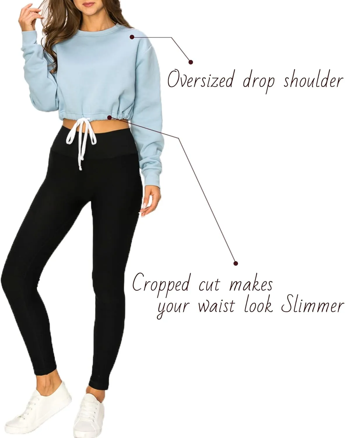Women's Cropped Pullover Sweatshirts Fleece Crop Tops Long Sleeve CrewNeck