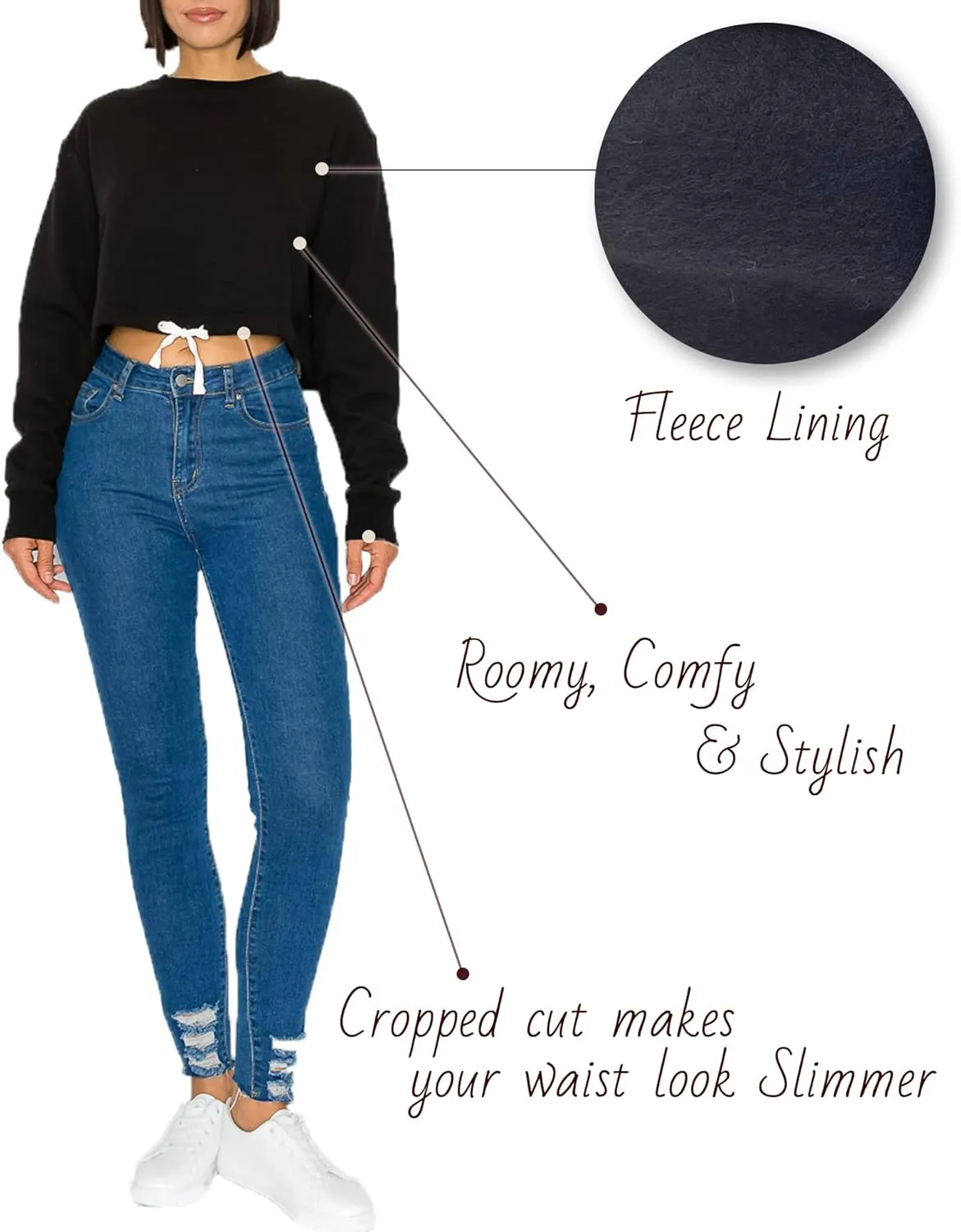Women's Cropped Pullover Sweatshirts Fleece Crop Tops Long Sleeve CrewNeck
