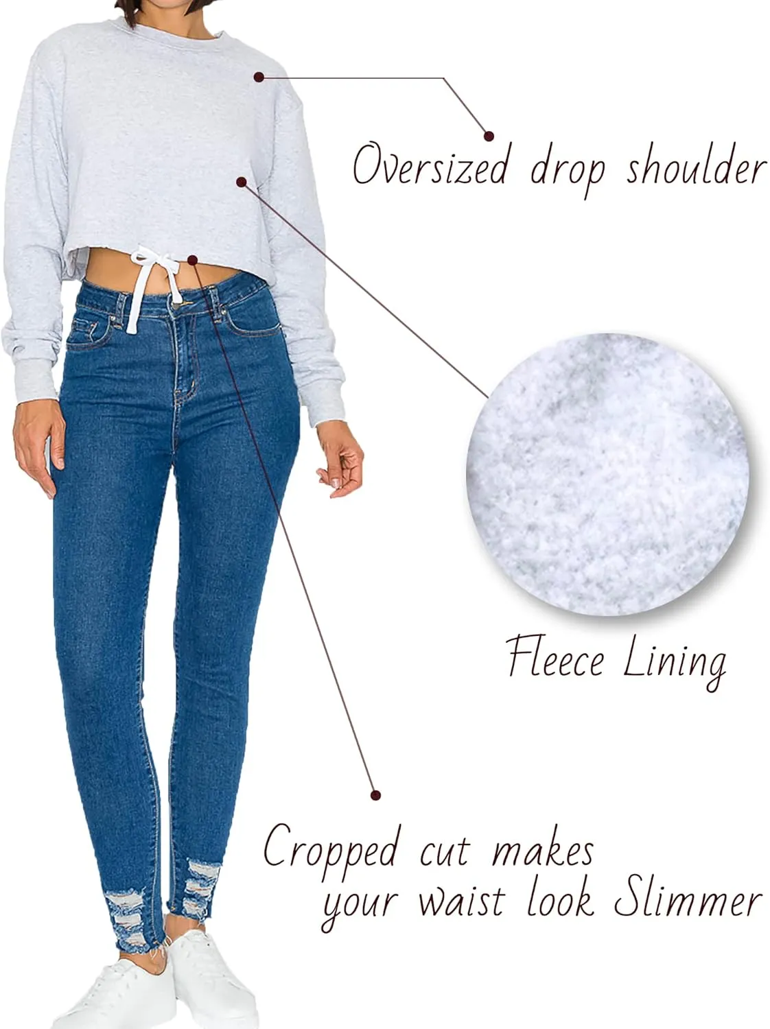 Women's Cropped Pullover Sweatshirts Fleece Crop Tops Long Sleeve CrewNeck
