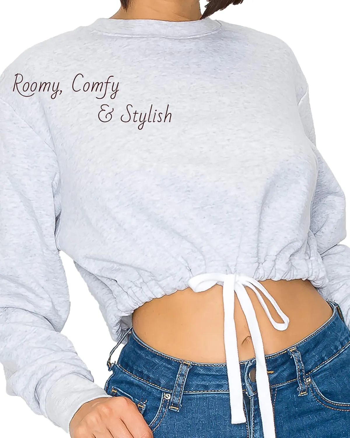 Women's Cropped Pullover Sweatshirts Fleece Crop Tops Long Sleeve CrewNeck