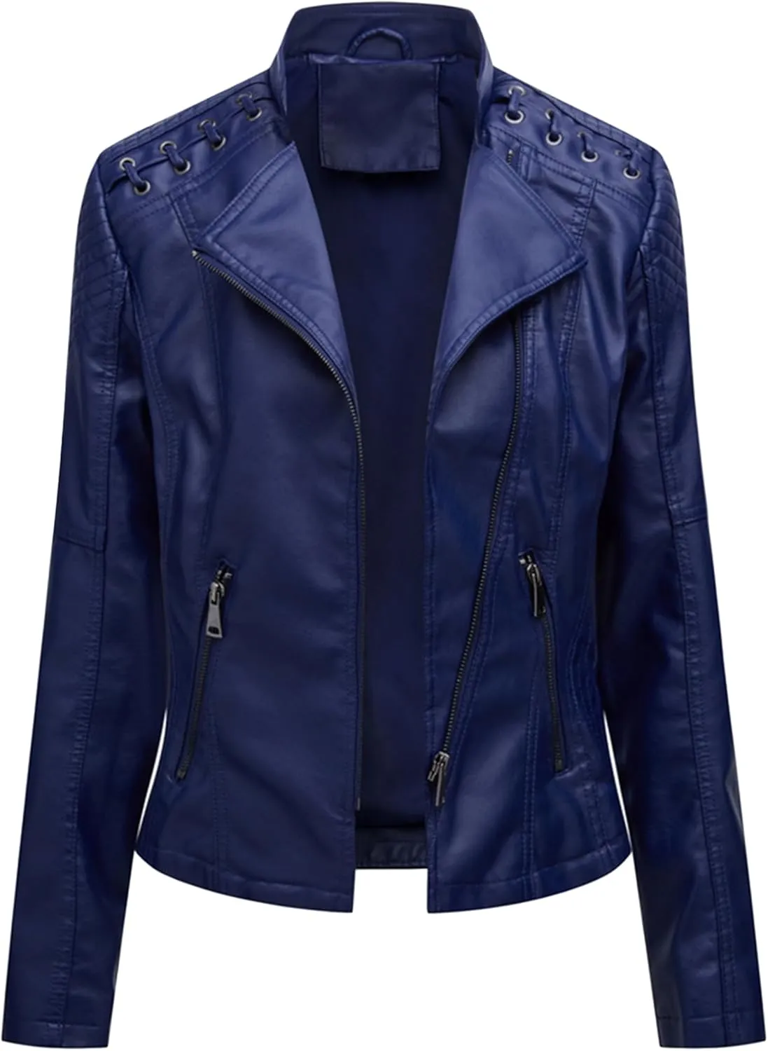 Women's Dressy Cinched Waist Short Jackets Slimming Solid Color Moto Jackets Oversized Elegant Faux Leather Jackets